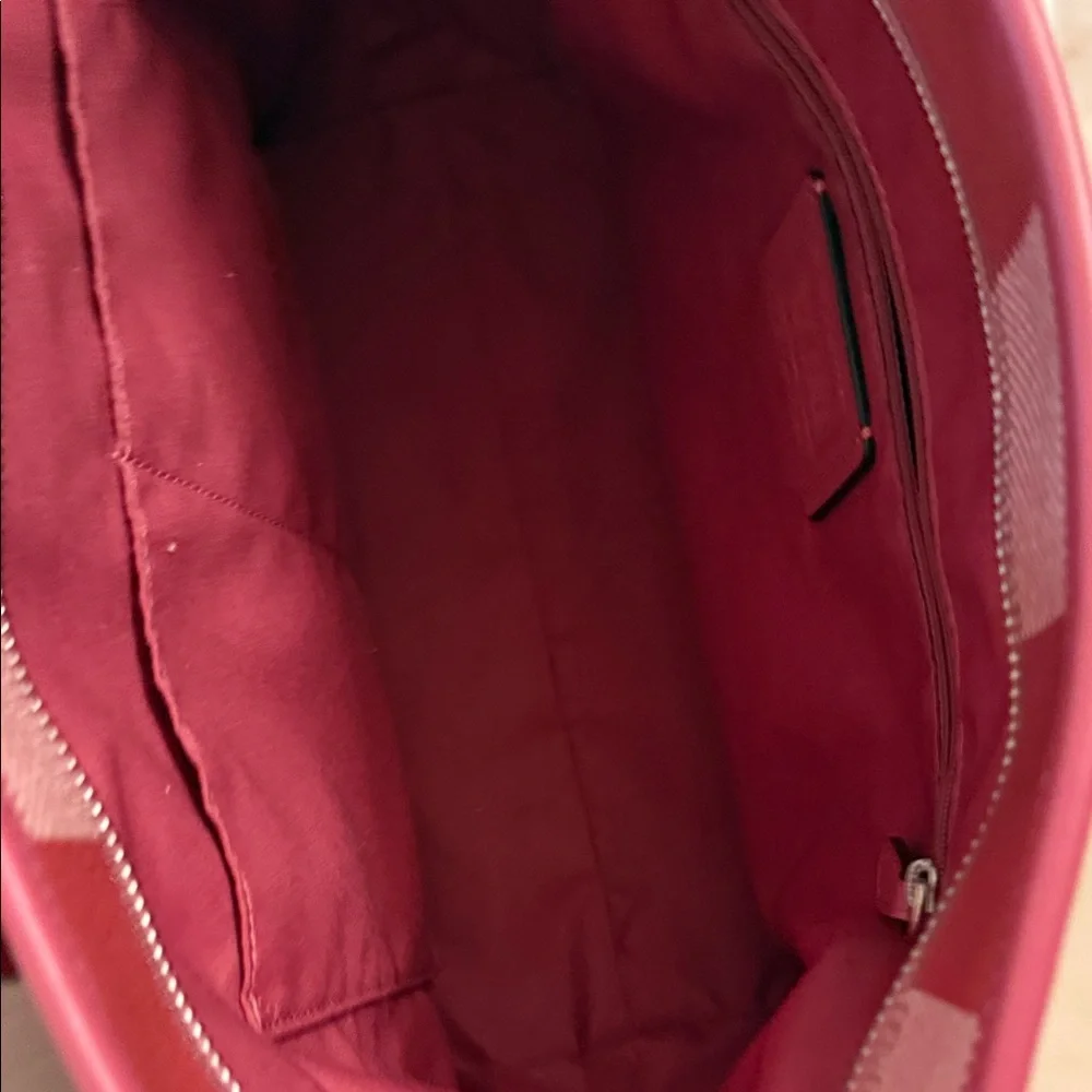 Coach Red and Cream Plaid Tote - Picture 9 of 15